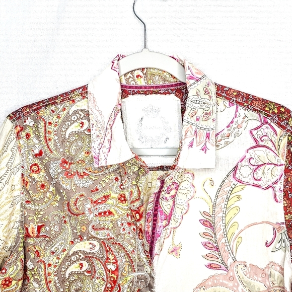 Cino designer button front, long sleeve top. Medium, Multi colored. - Picture 7 of 16